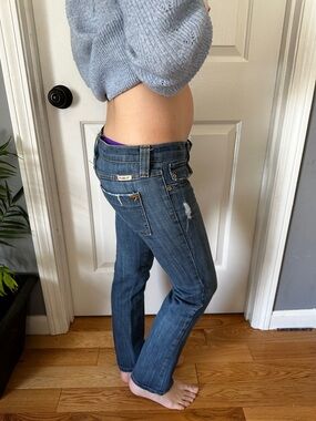 Frankie B. Women's Dark Indigo Straight-Leg Jeans Ultra Low Rise Size 4